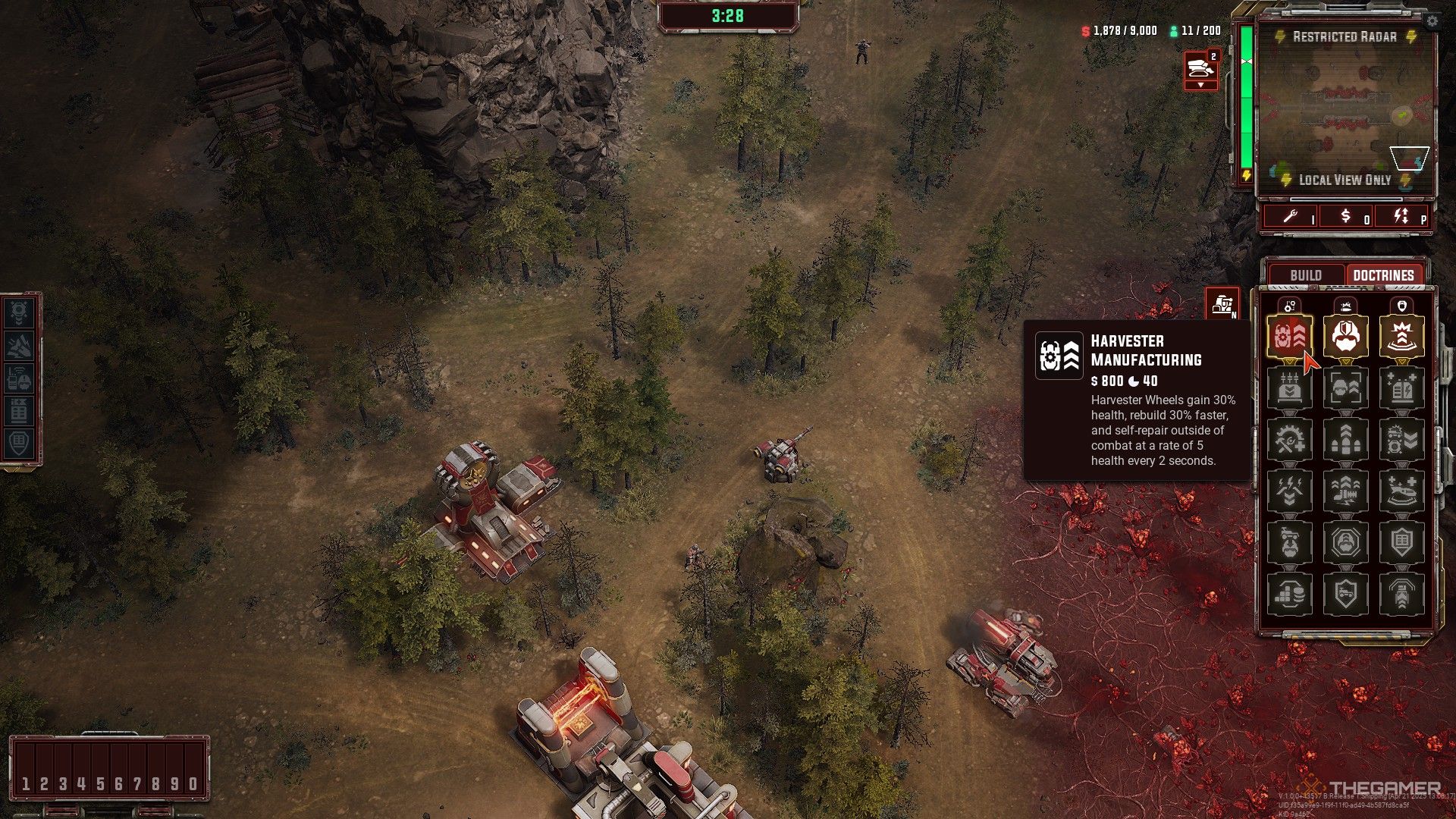 Tempest Rising: The doctrine menu for the dynasty in a multiplayer match.