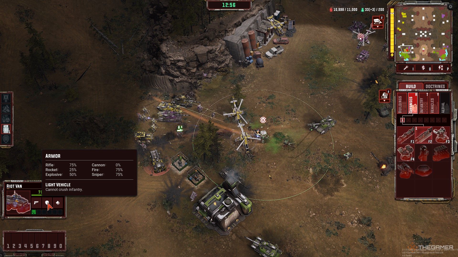 Tempest Rising: A GDF tank in combat and its list of weaknesses and resistances.