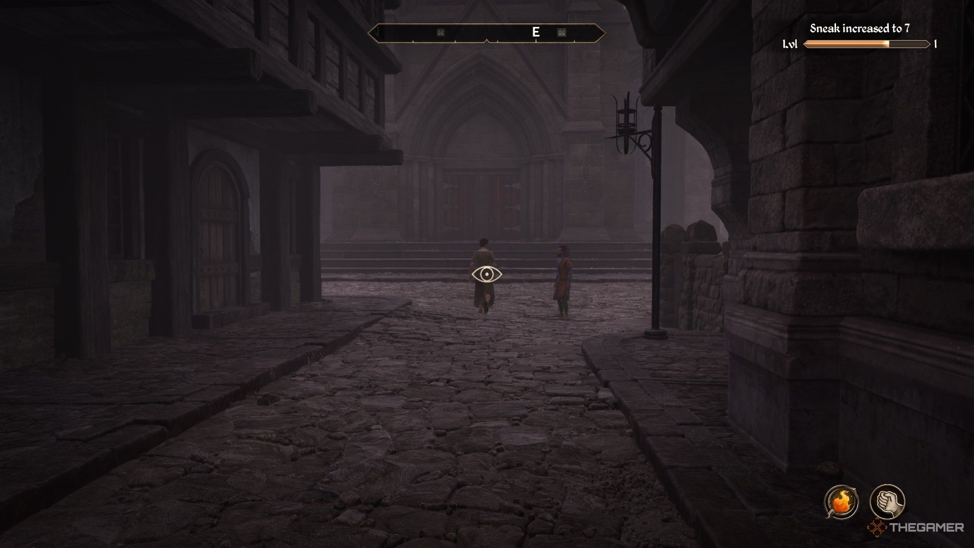 Player sneaks behind and stalks Bernadette during Paranoia sidequest in Oblivion Remastered.
