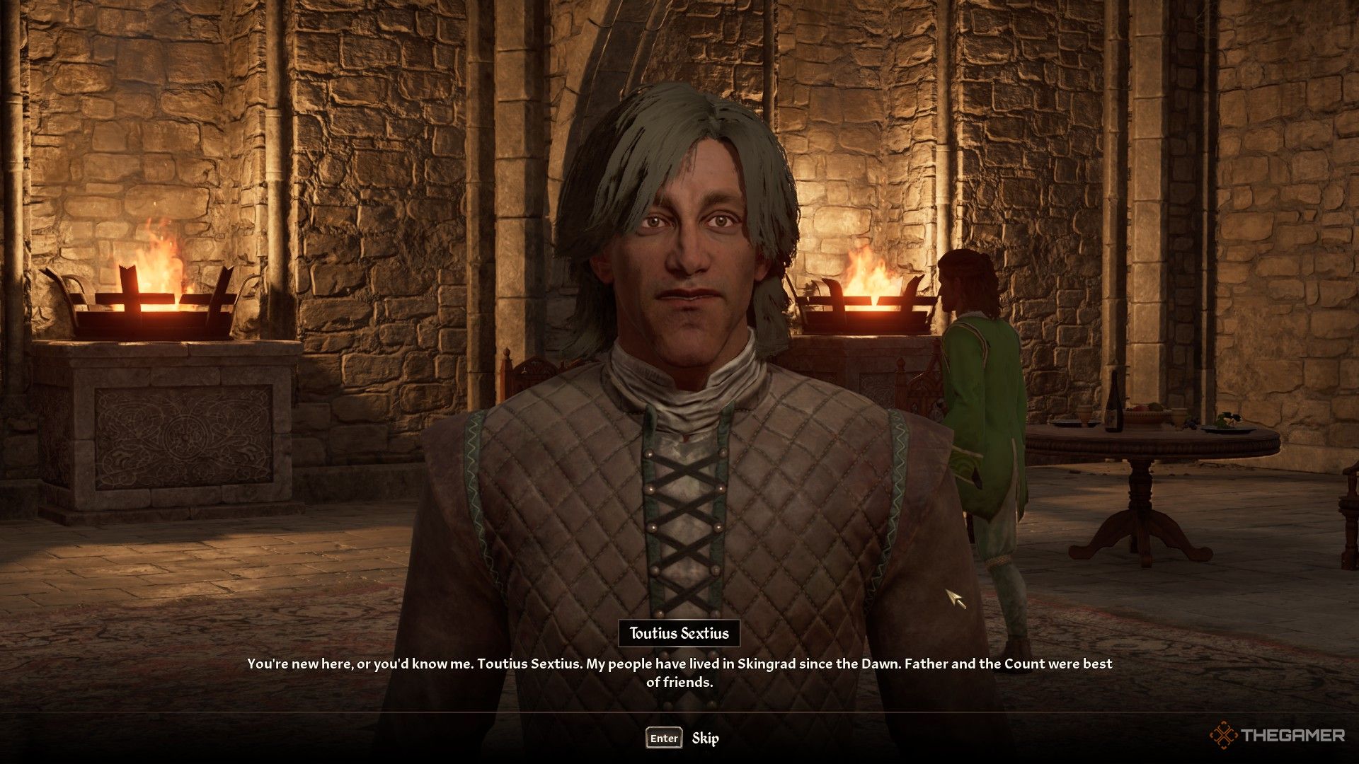 Toutius talks about Glarthir in the Castle Court in Oblivion Remastered.
