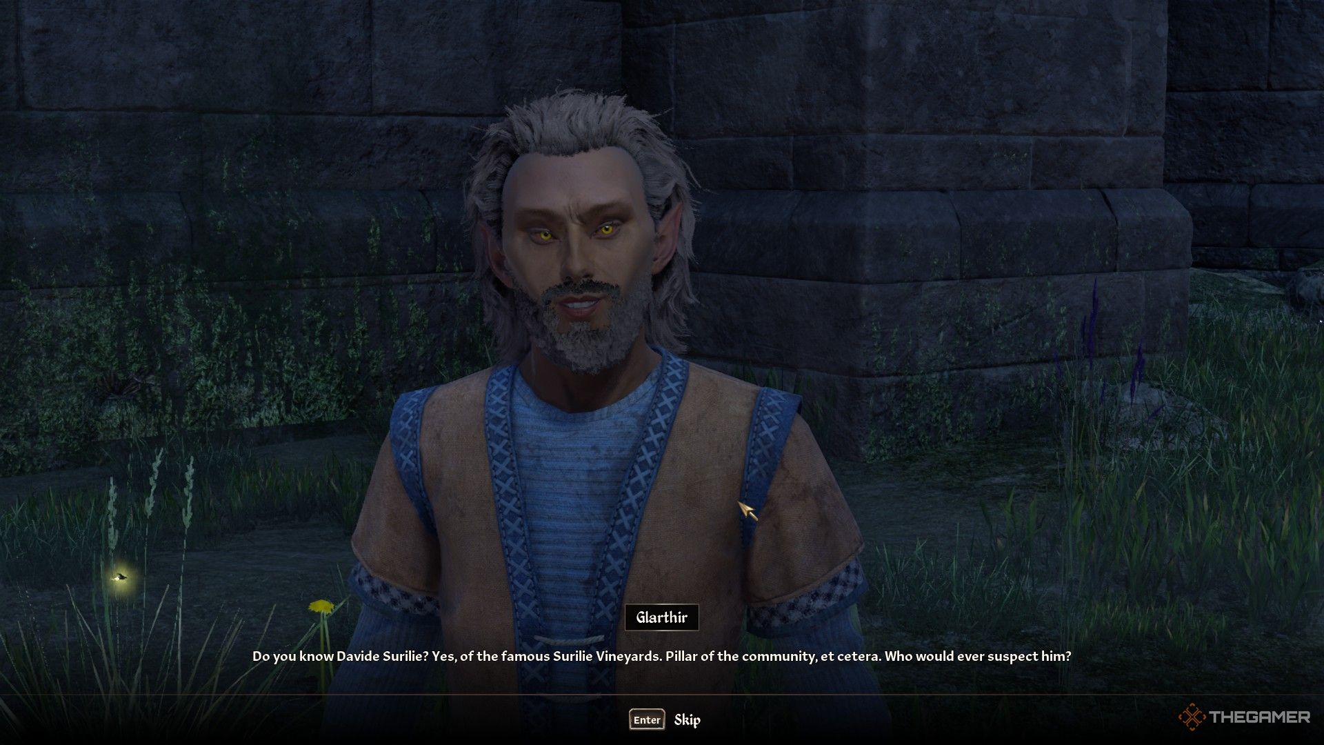 Glarthir tells the player about David Surilie in Oblivion Remastered.
