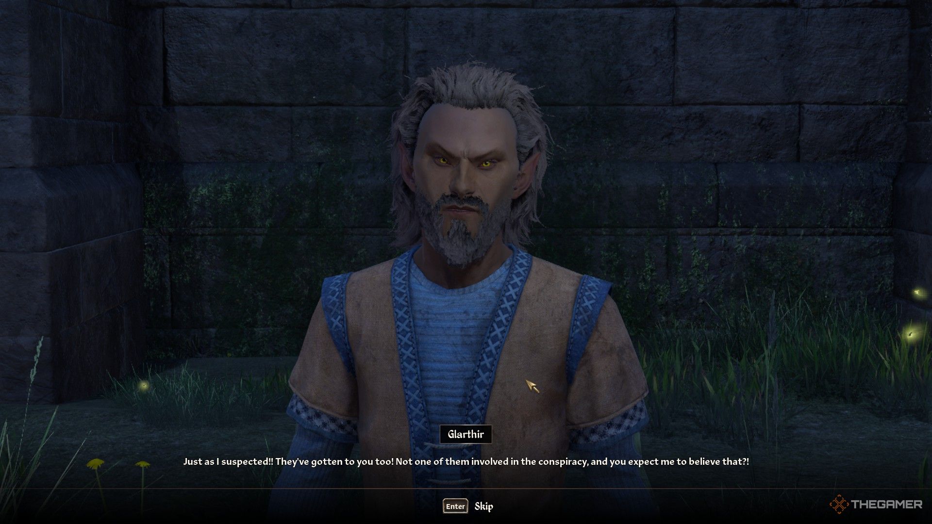 Player tells Glarthir that everyone is innocent, and he becomes hostile in Oblivion Remastered.