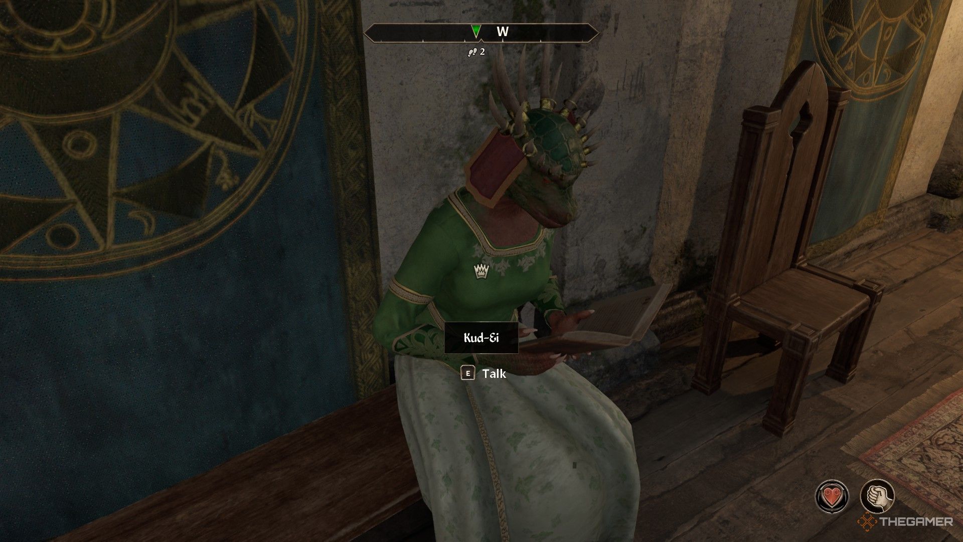 Player speaks with Kud-Ei as she reads a book in Oblivion Remastered.