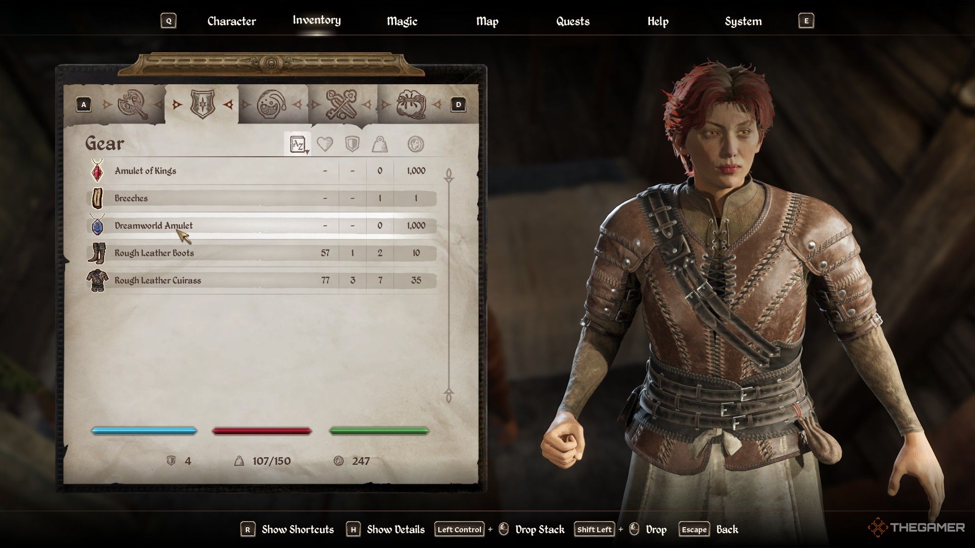 Player prepares to wear the Dreamworld Amulet in Oblivion Remastered.