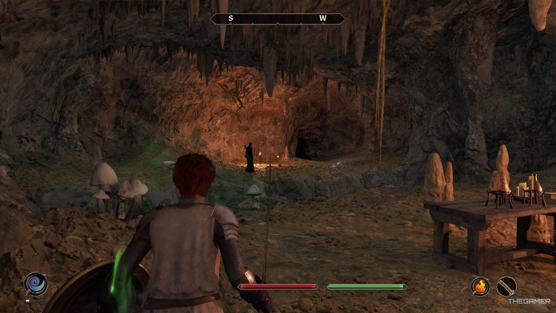 Player spies a necromancer inside Wellspring Cave in Oblivion Remastered.