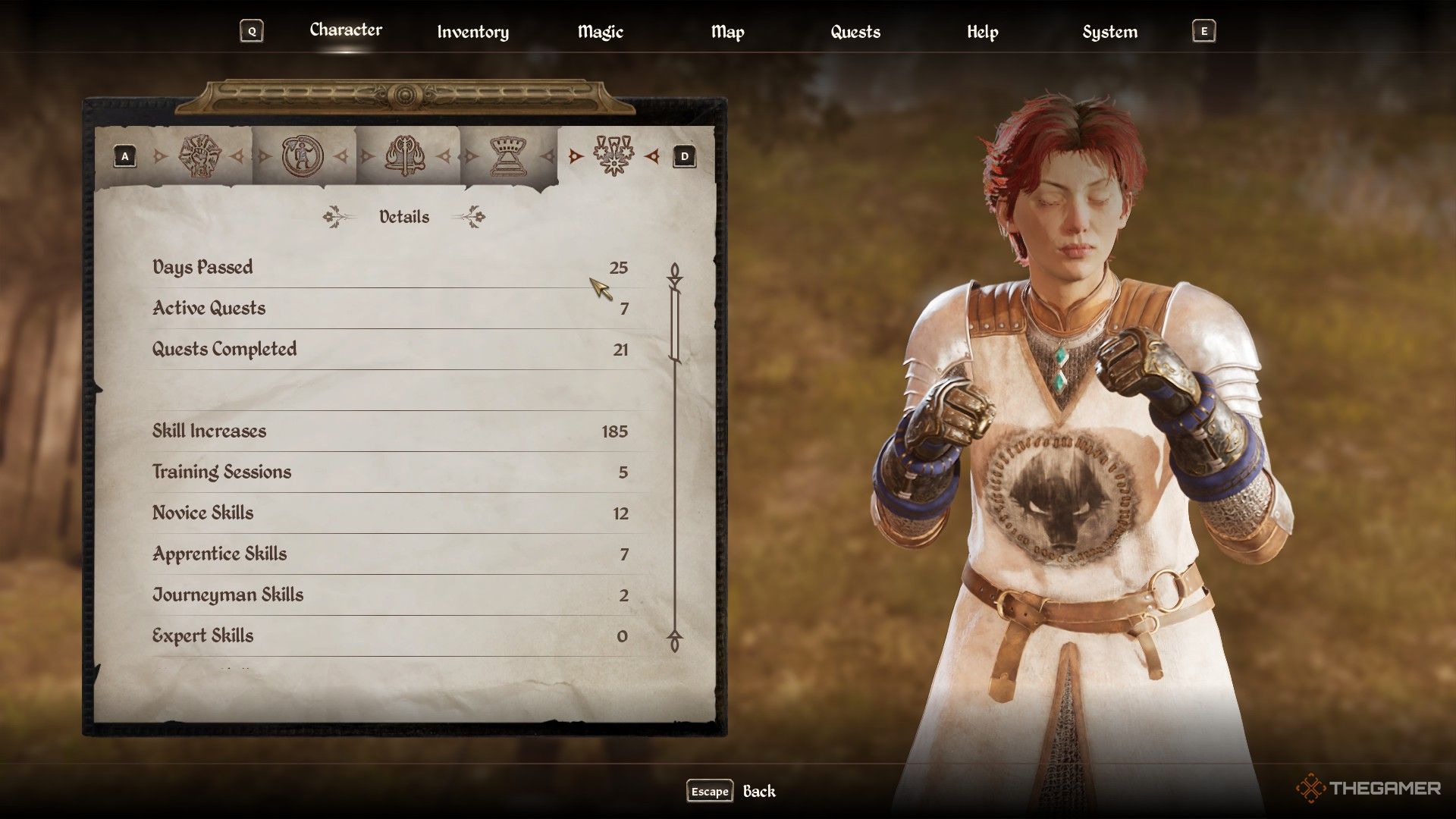 Player looks at their Days Passed statistic in Oblivion Remastered.