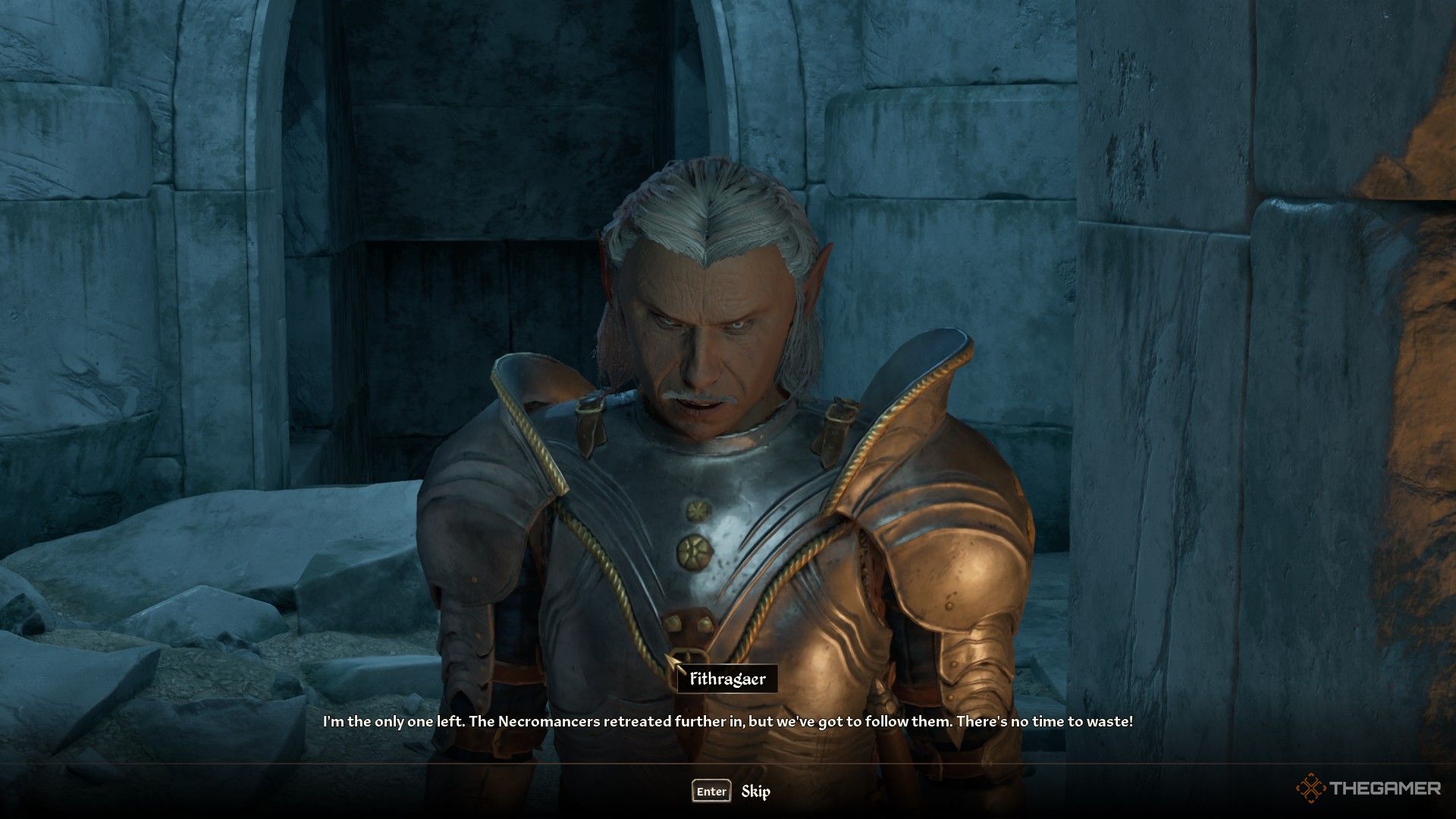 Fithragaer tells the player to aid him in Oblivion Remastered.