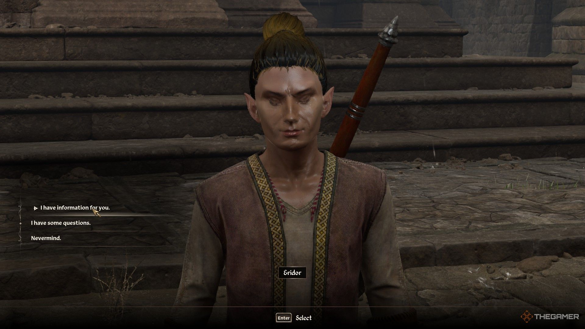 Player tells Eridor that they have information for him in Oblivion Remastered.