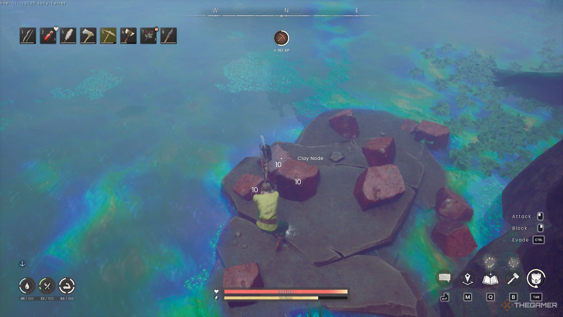 The player is mining clay in Runescape: Dragonwilds.
