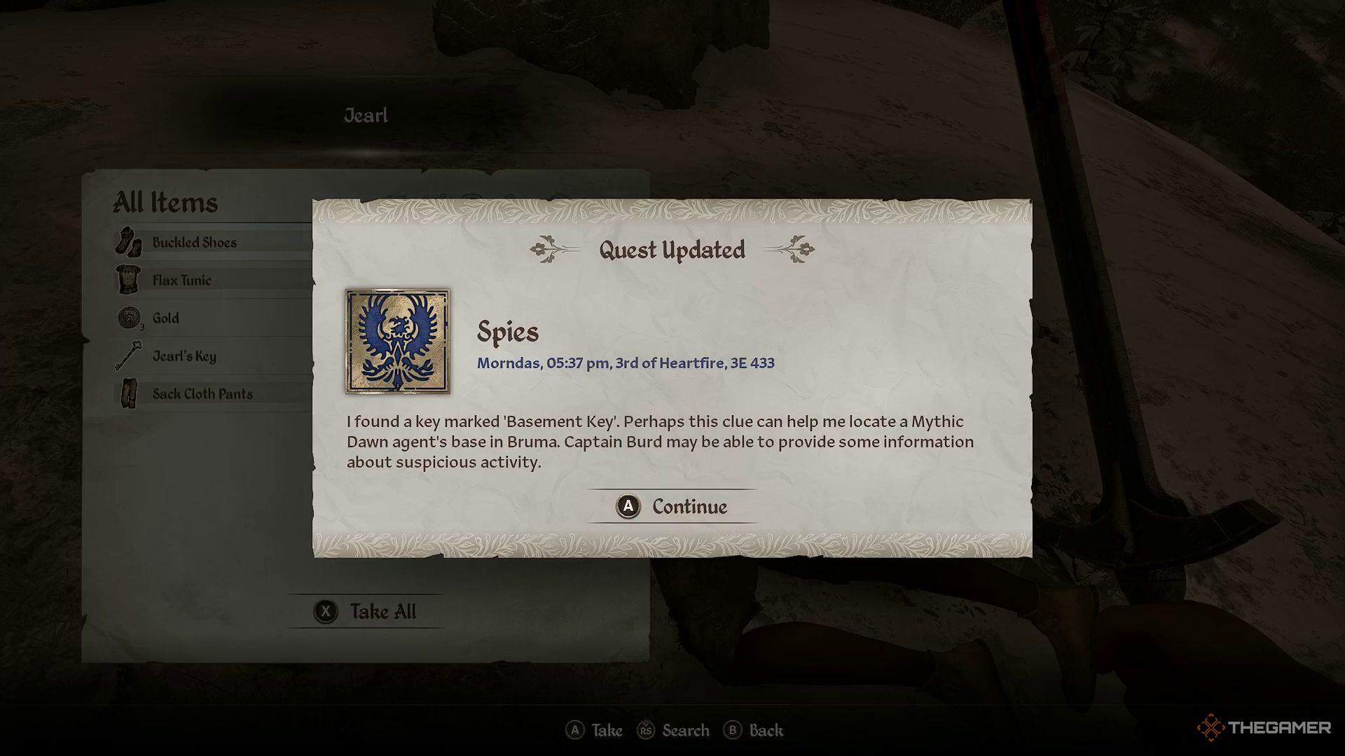 Quest log after acquiring Jearl's basement key in Oblivion Remastered.