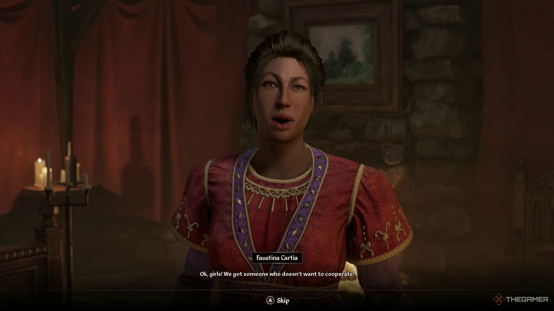Faustina calls out to other gang members in Oblivion Remastered.