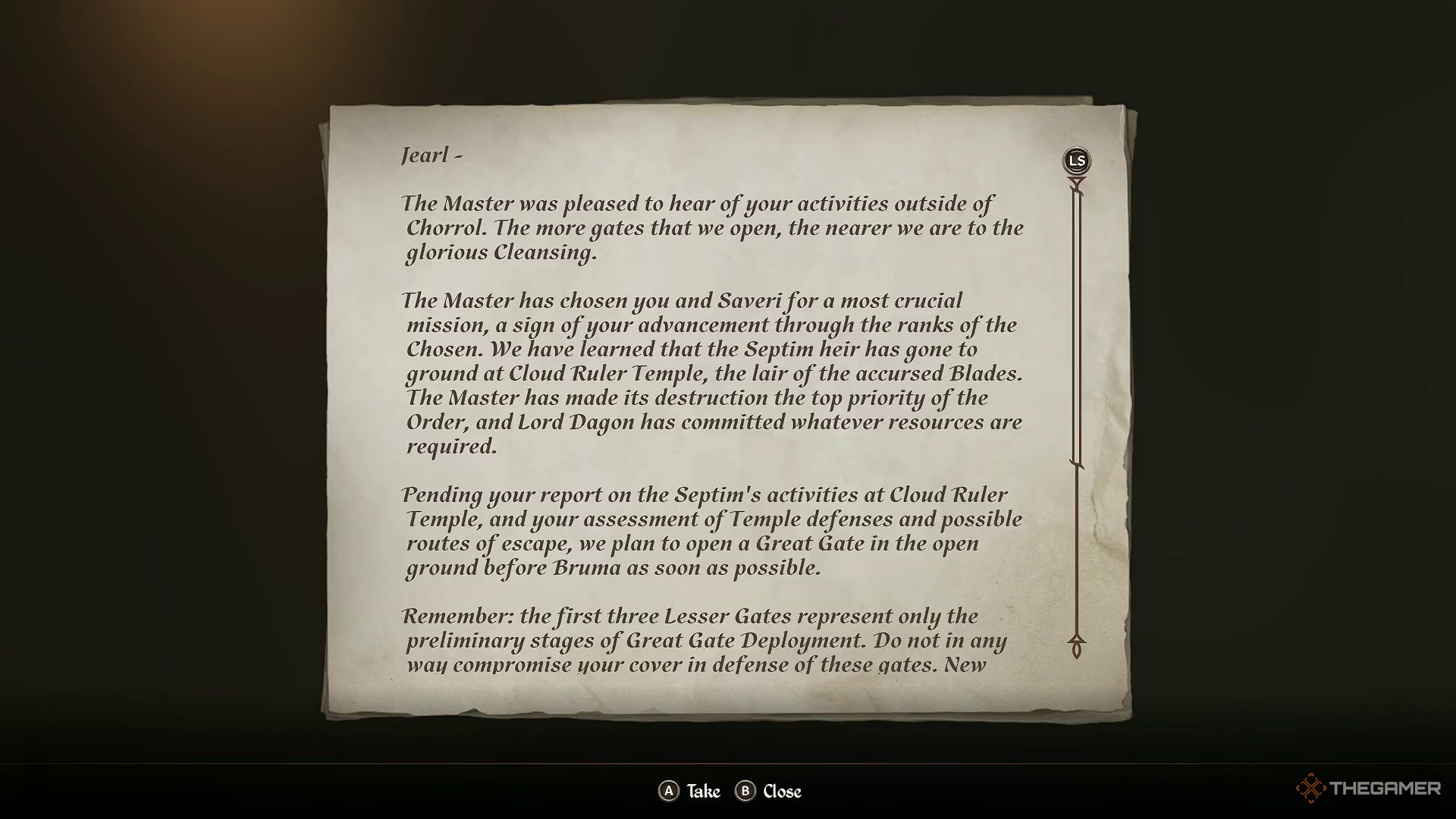 Jearl's orders in Oblivion Remastered.