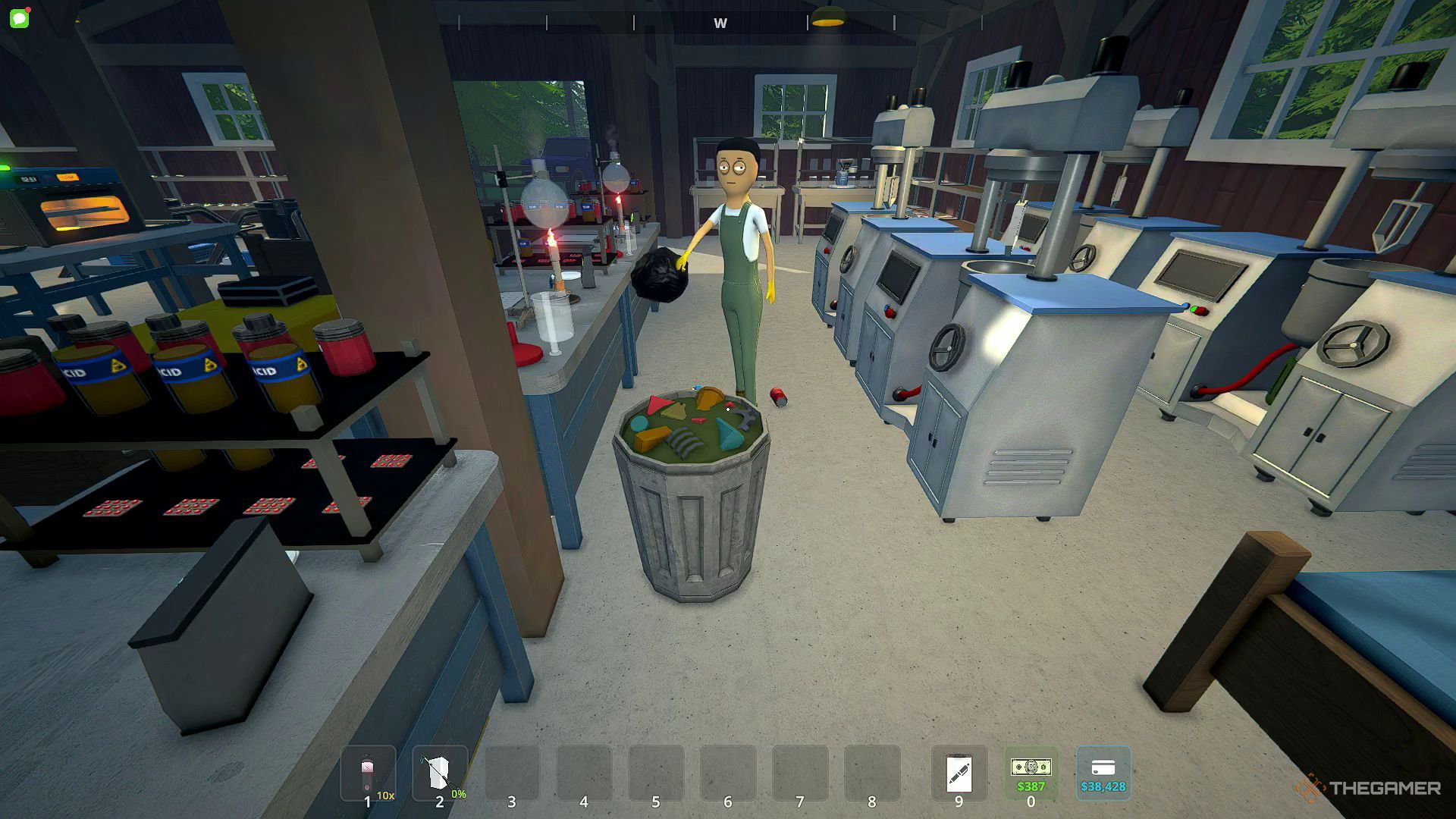 Cleaner packing the trash in a trash bag in Schedule 1.