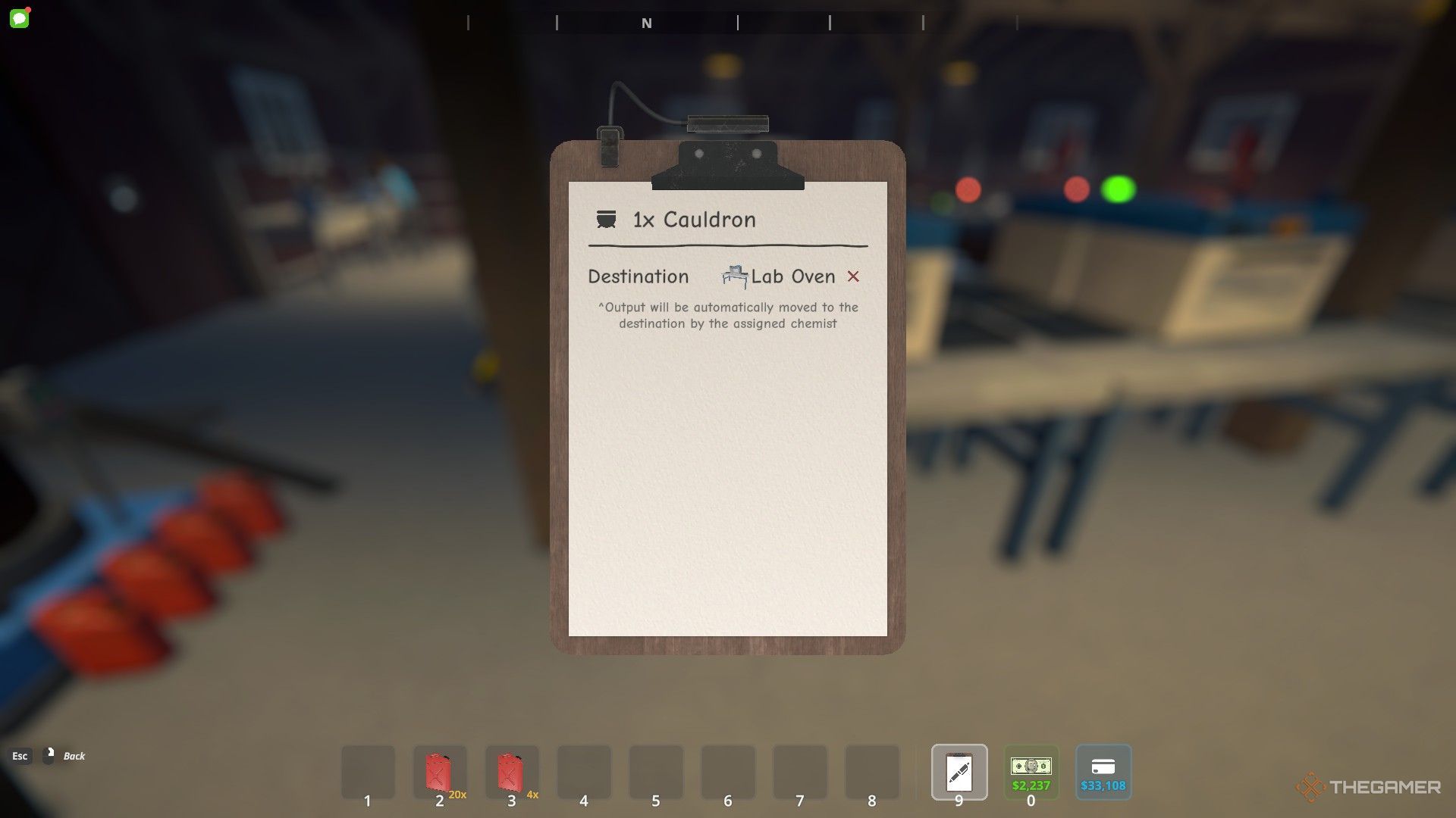 Clipboard menu of a cauldron in Schedule 1.