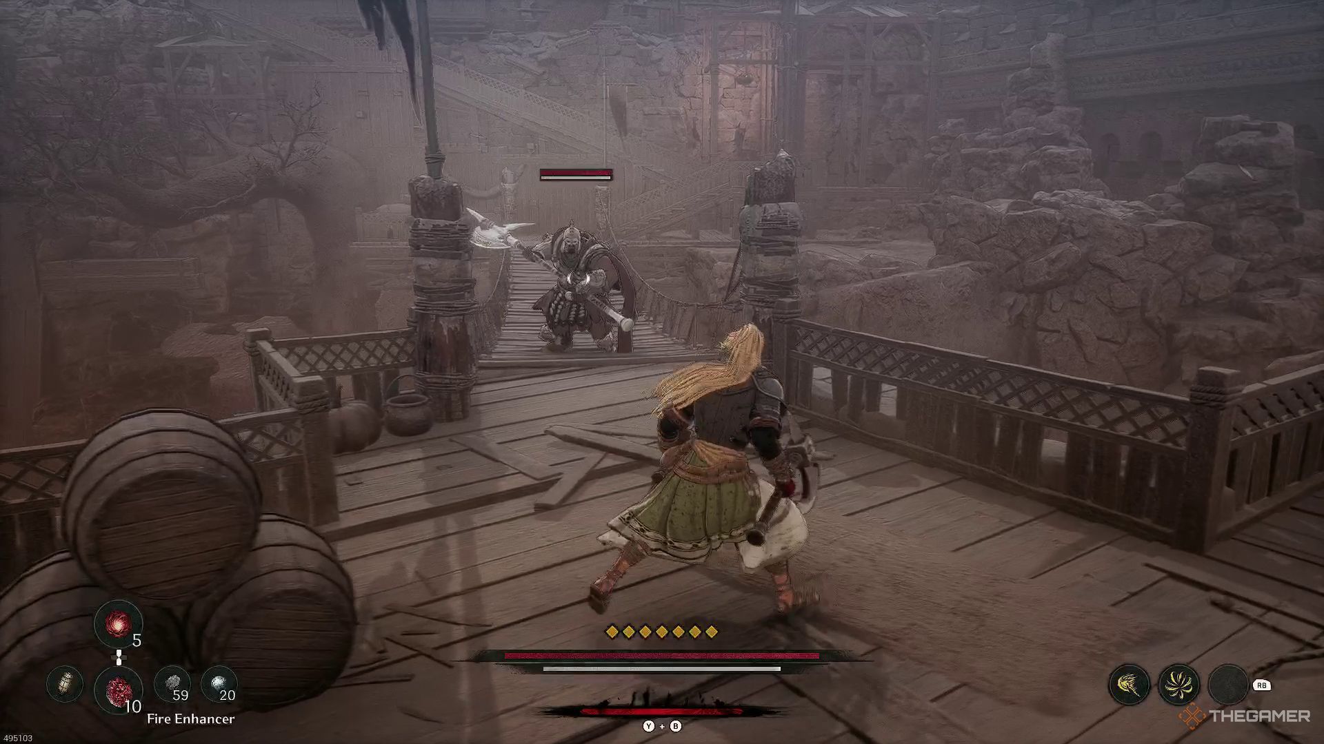 The image shows the Halberd Soldier in The First Berserker: Khazan.