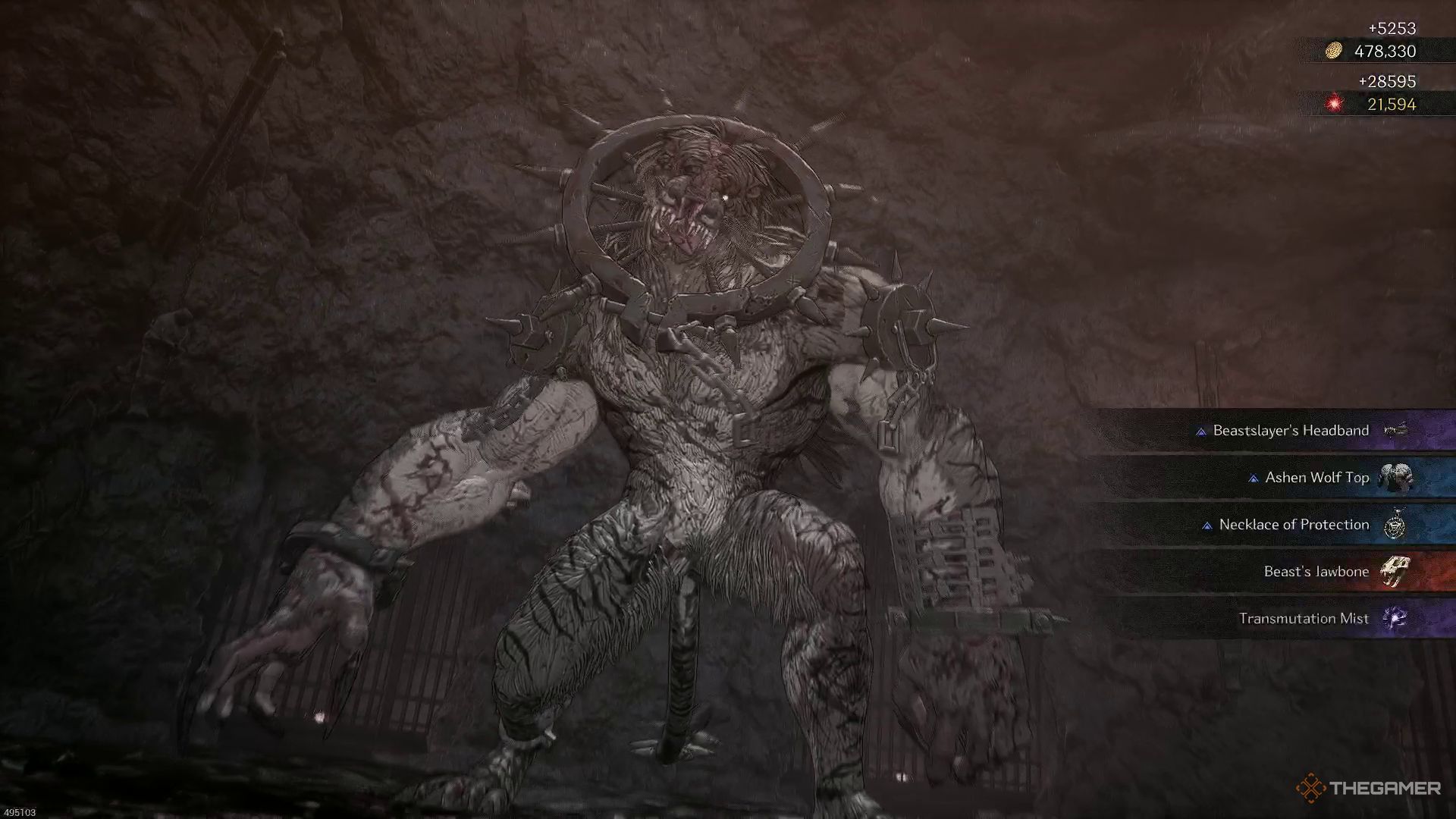The image shows the rewards for defeating Shactuka in The First Berserker: Khazan.