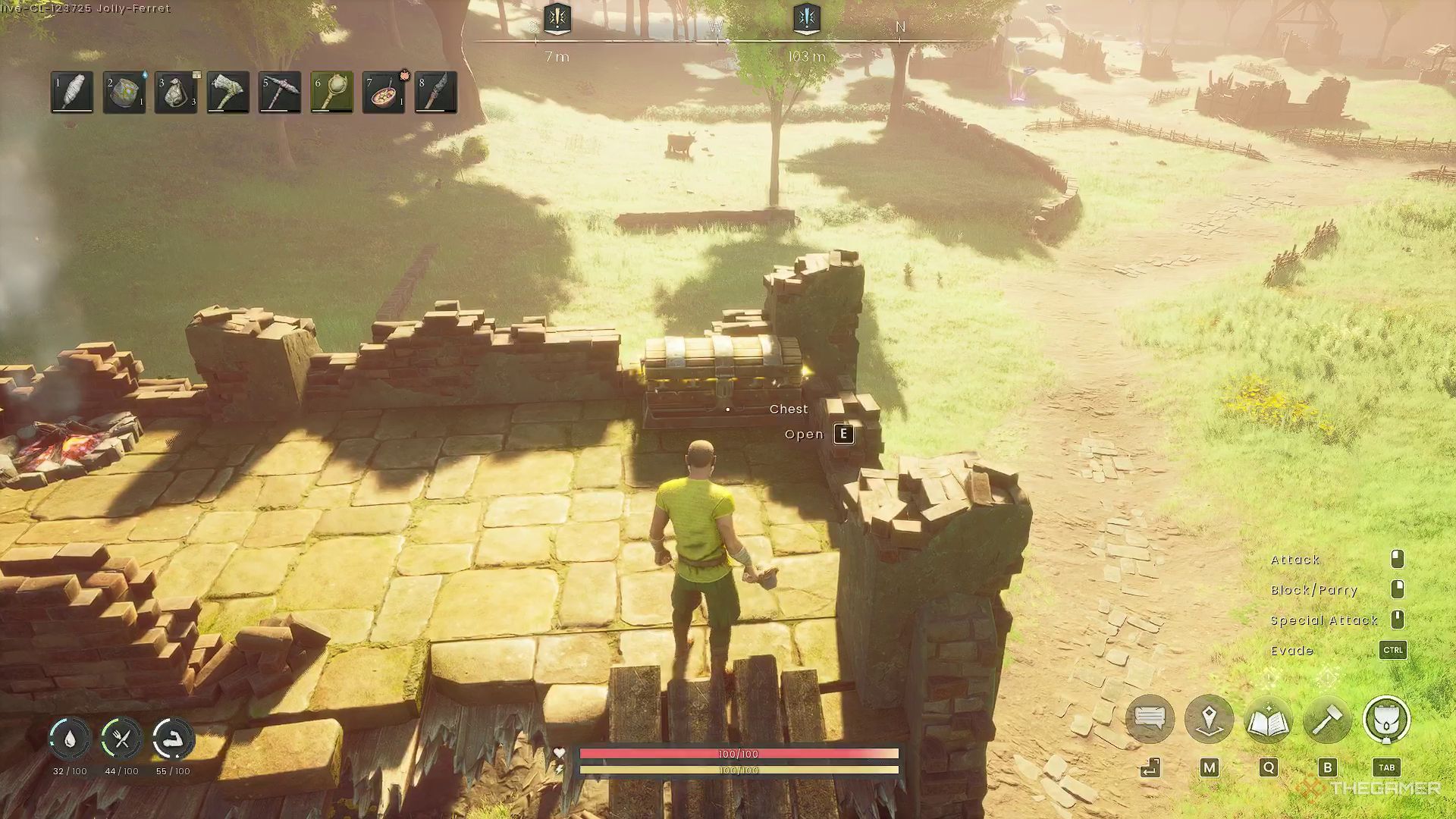 The player is approaching a treasure chest in Runescape: Dragonwilds.