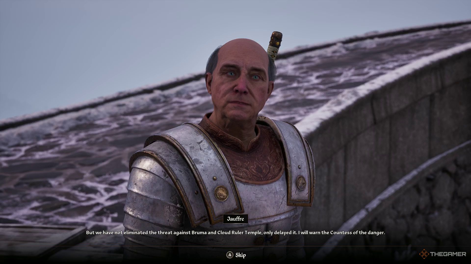 Jauffre talks about the looming threat on Bruma in Oblivion Remastered.
