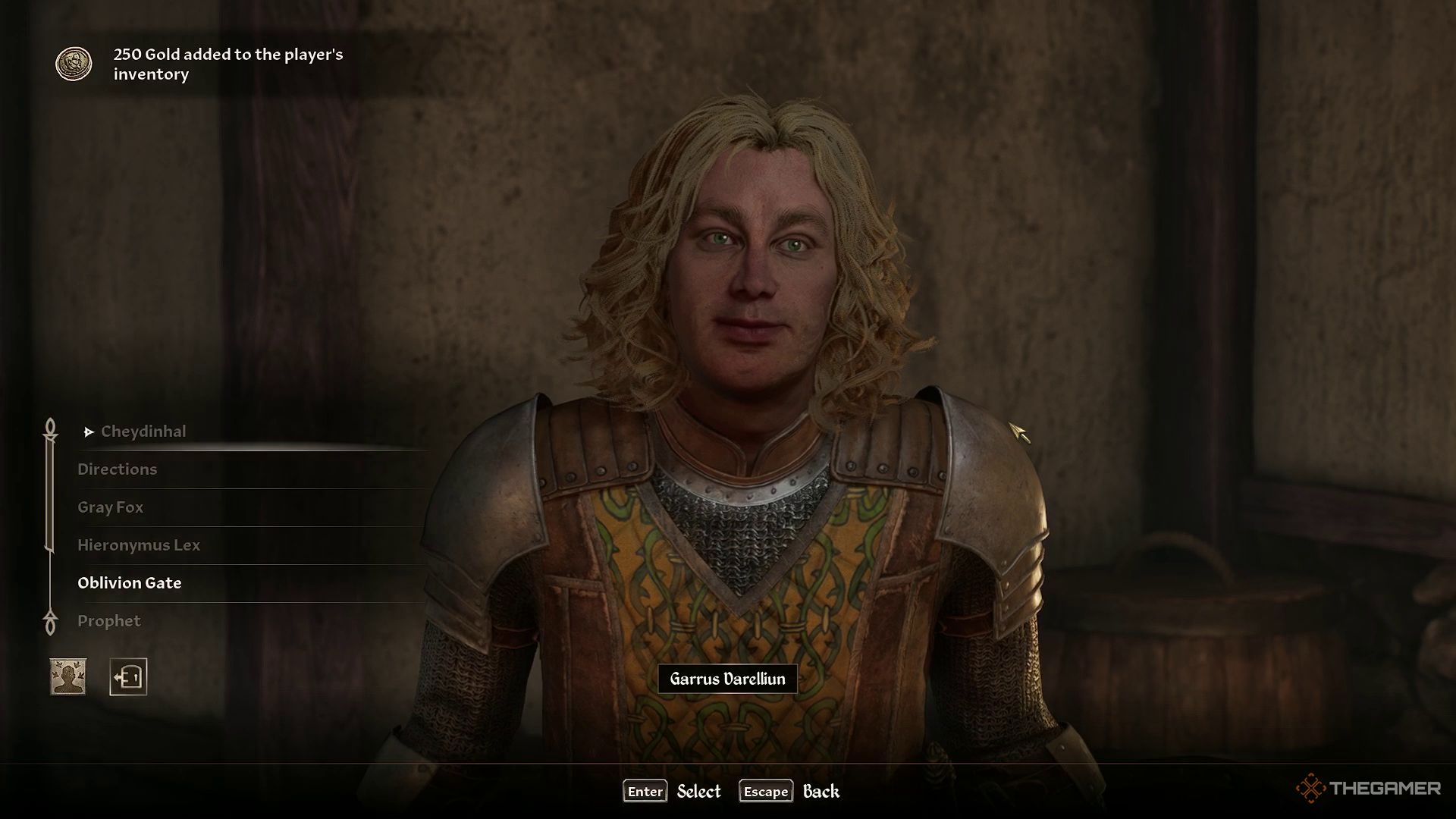 Garrus rewarding you with gold in Oblivion Remastered.