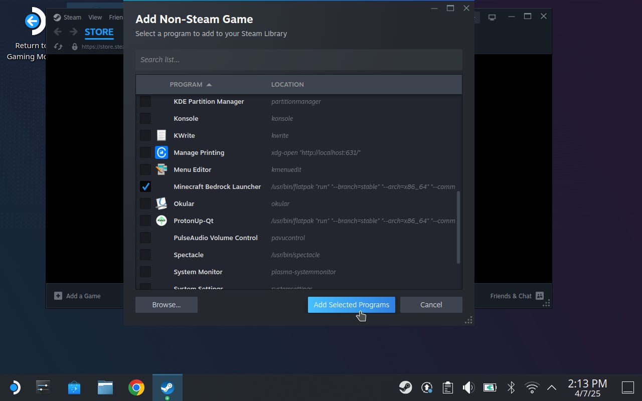 Step 7 of how to install Minecraft Bedrock on Steam Deck.