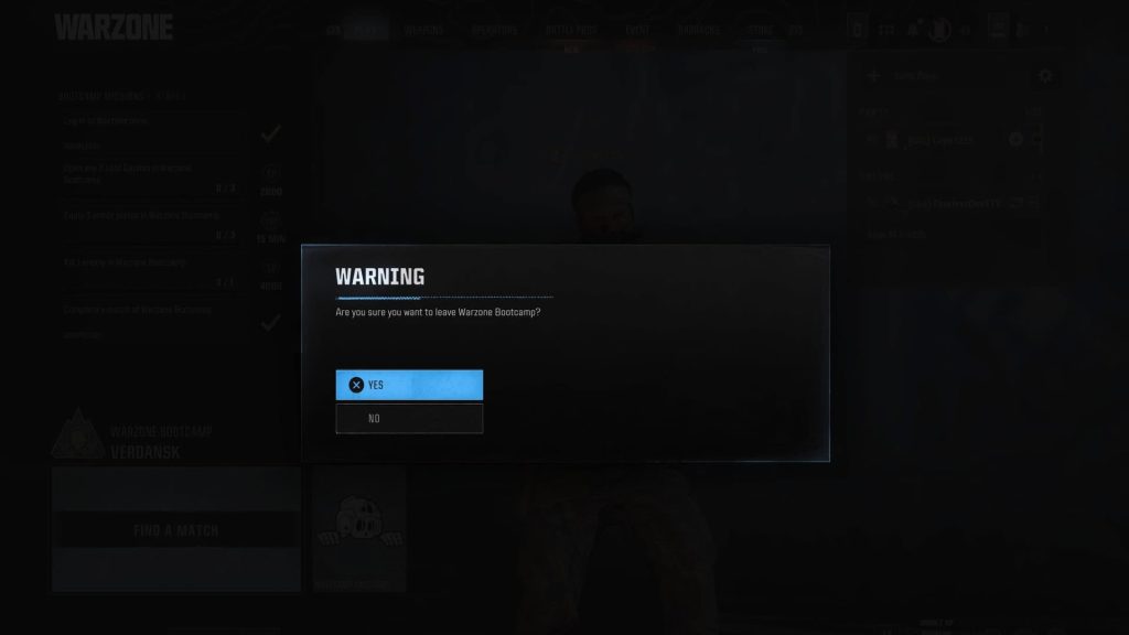 Leave Warzone Bootcamp screen 