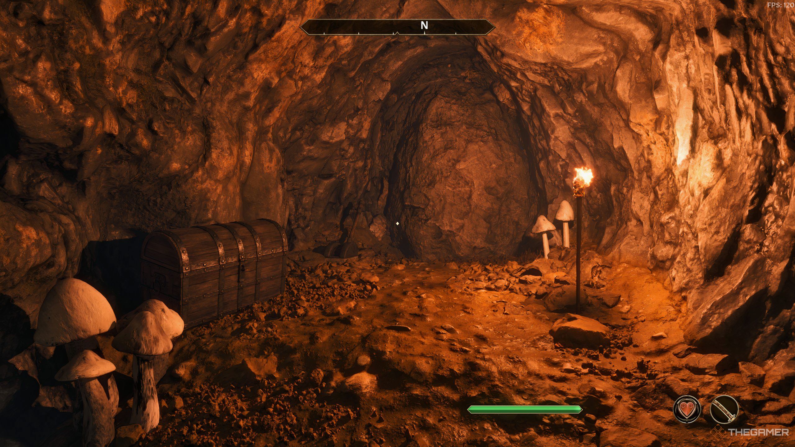 A chest and secret door leading out of Bleak Flats Cave in Oblivion Remastered.