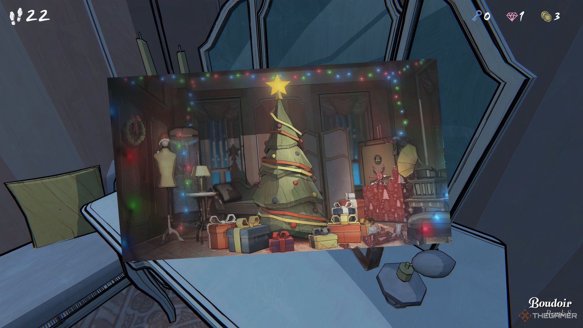 A christmas photograph in Blue Prince.