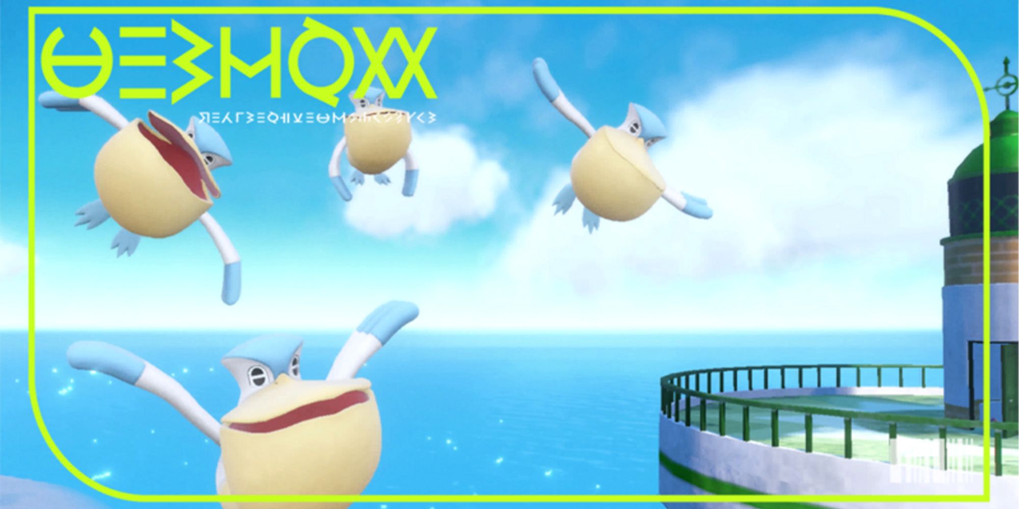 a flock of peliper flying over the ocean in their Pokedex picture from Pokemon Scarlet and Violet
