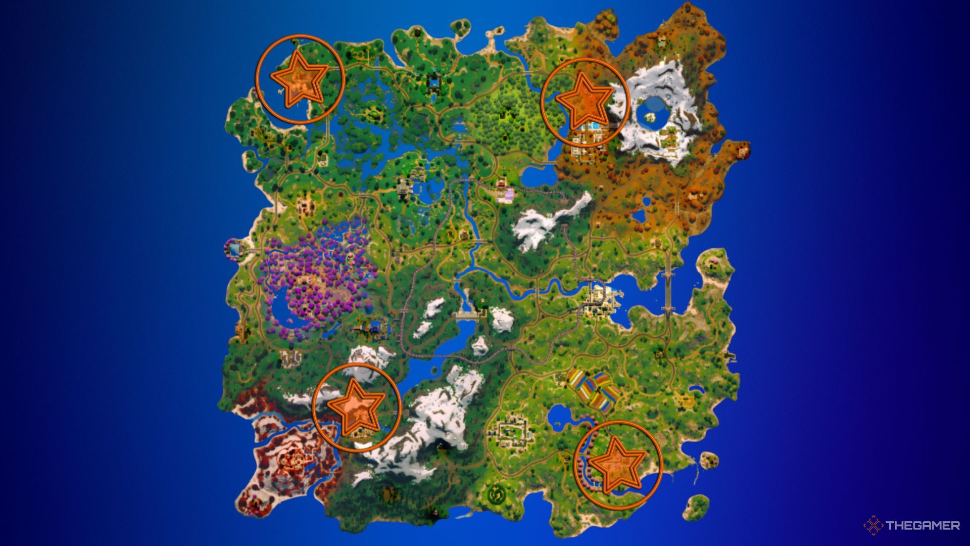 A map of Fortnite showing the locations of the Jewelry Cases.
