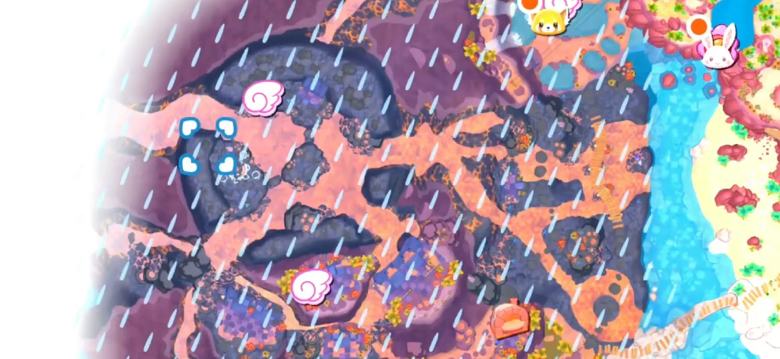 A map showing rain in Mount Hothead in Hello Kitty Island Adventure.