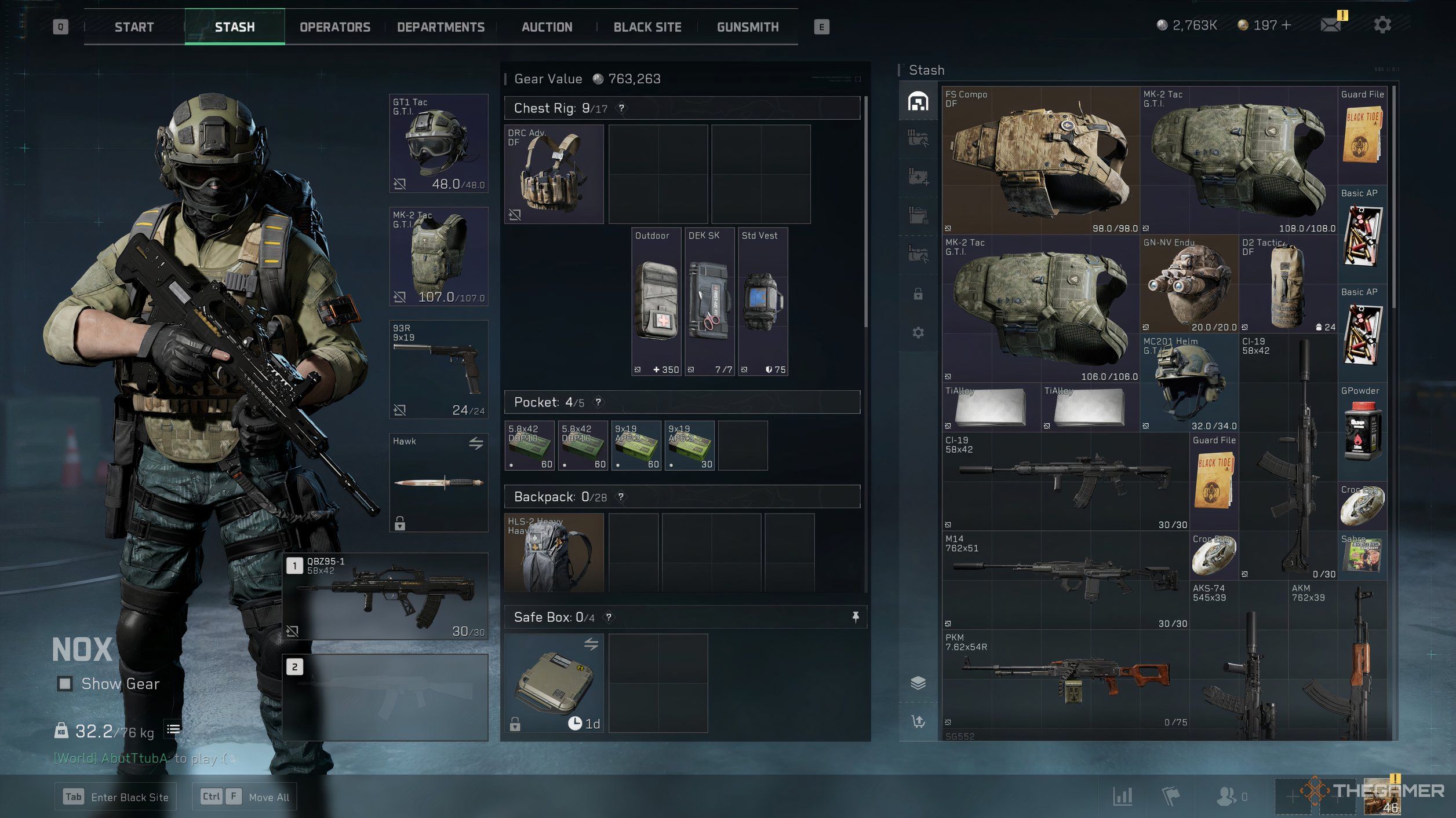 A Nox Operator loadout with a QBZ95-1 rifle in Delta Force Operations.
