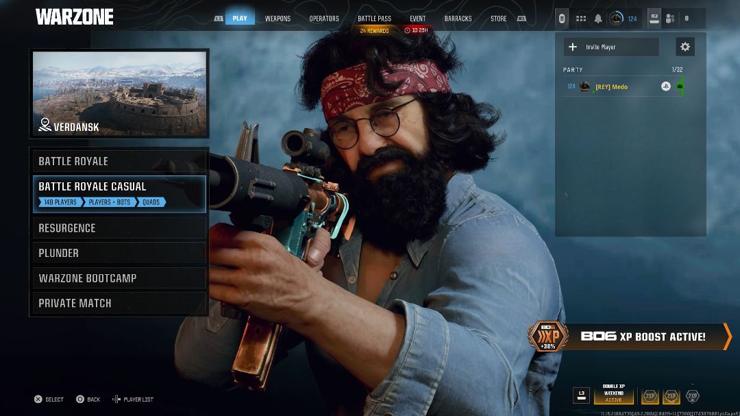 A picture of the lobby menu of Warzone
