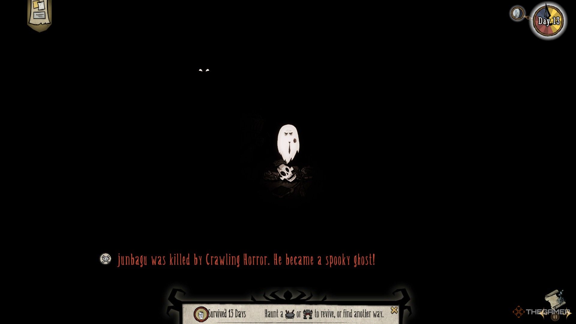 A player dying as Maxwell in Don't Starve Together.