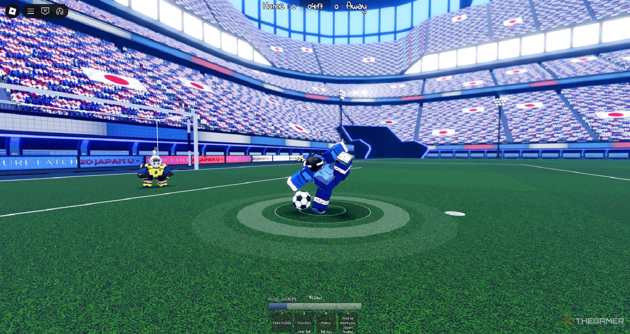 A player getting ready to score a goal in Azure Latch on Roblox.