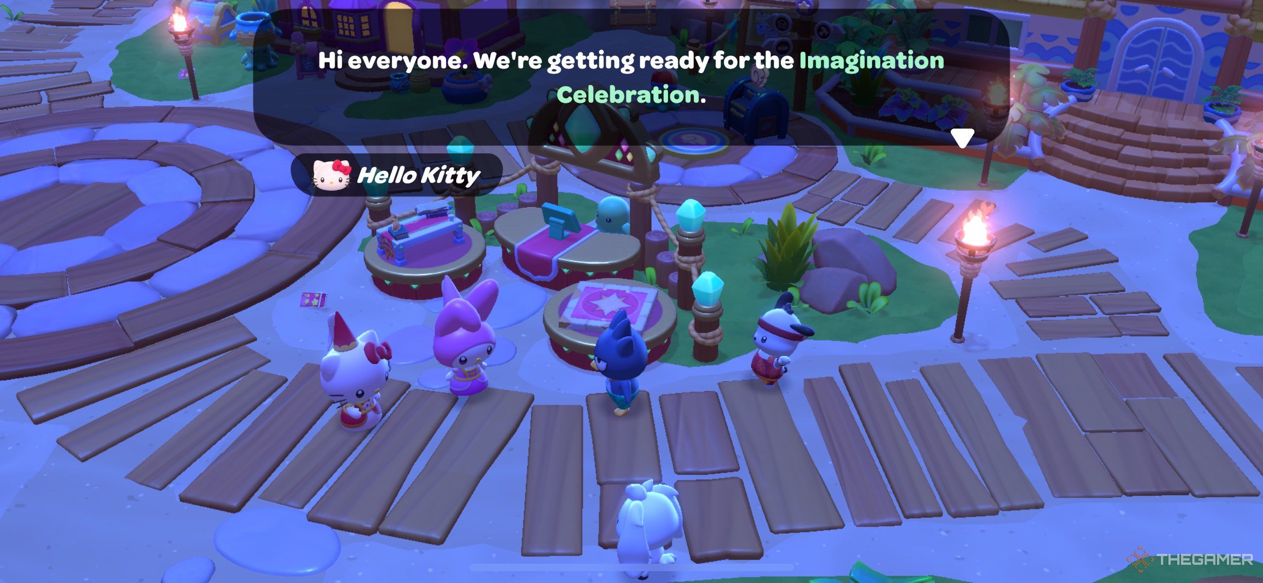 A player learning about the Imagination Celebration in Hello Kitty Island Adventure.