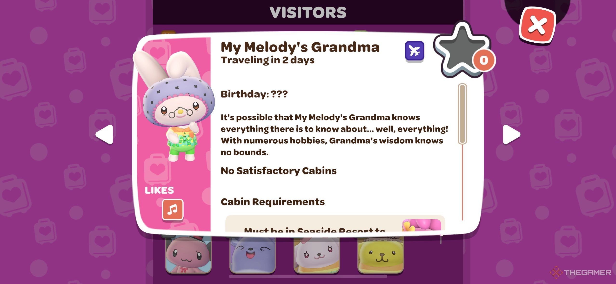A player looking at My Melody's Grandma info page in Hello Kitty Island Adventure.