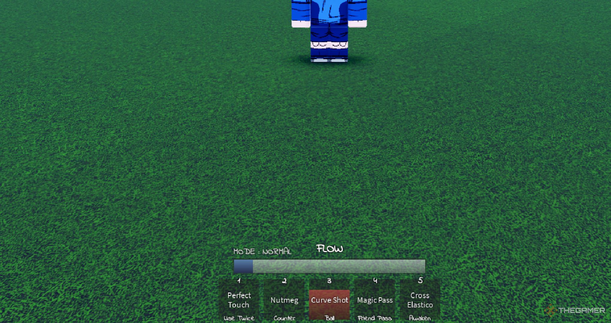 A player looking at Rin's curve shot in Azure Latch on Roblox.