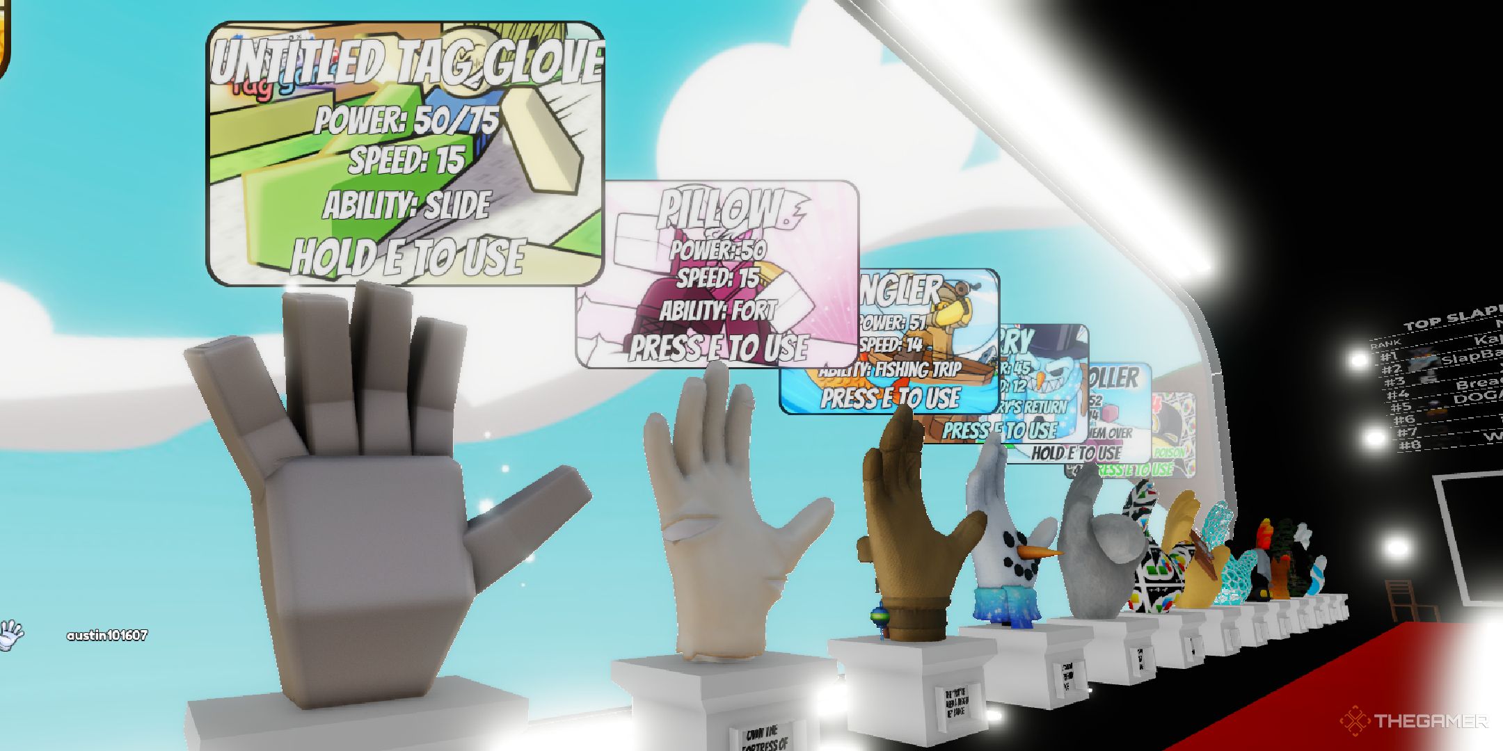 A player looking at the pillow glove in Roblox Slap Battles.
