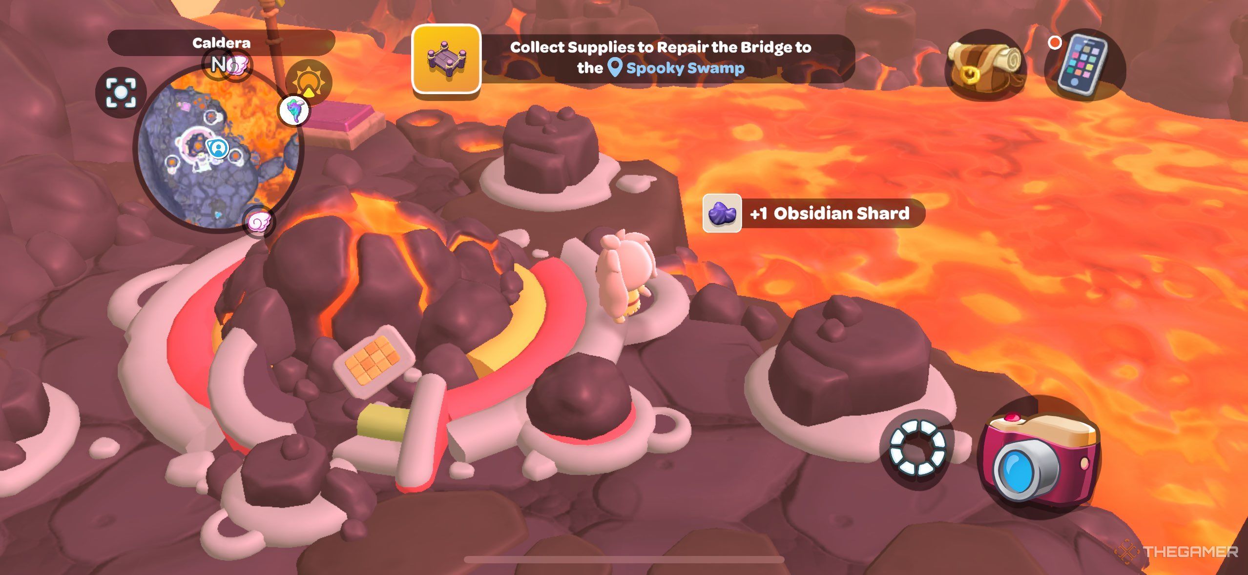 A player standing next to the machine that makes Steam in Hello Kitty Island Adventure.