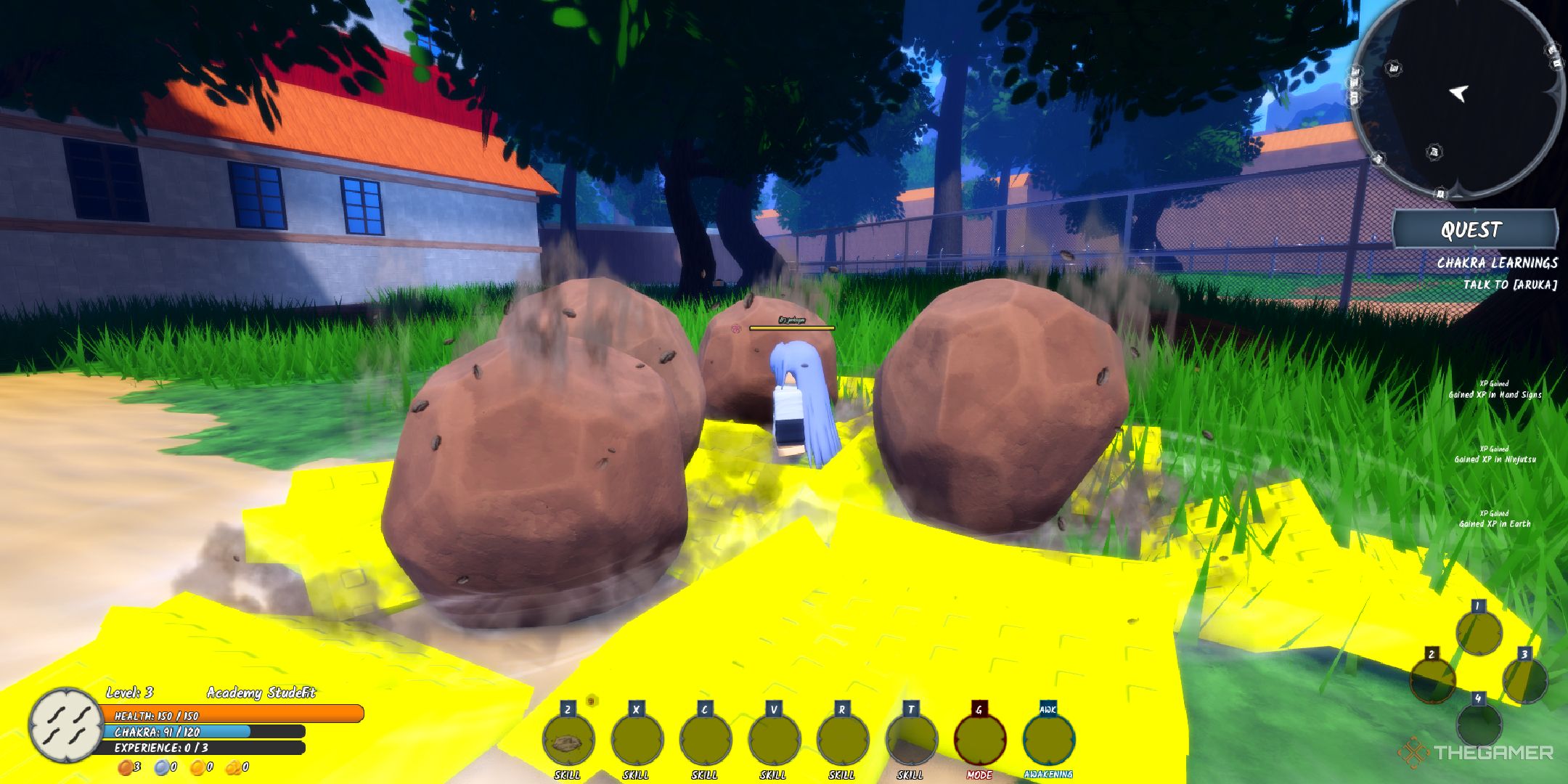 A player using an earth justu in Ninja Time on Roblox.