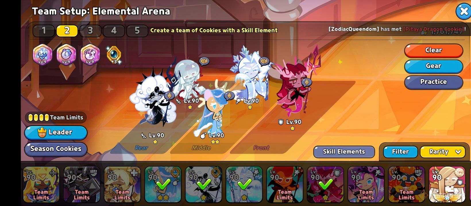 A screenshot in Cookie Run Kingdom showing an Agar Agar Cookie team.