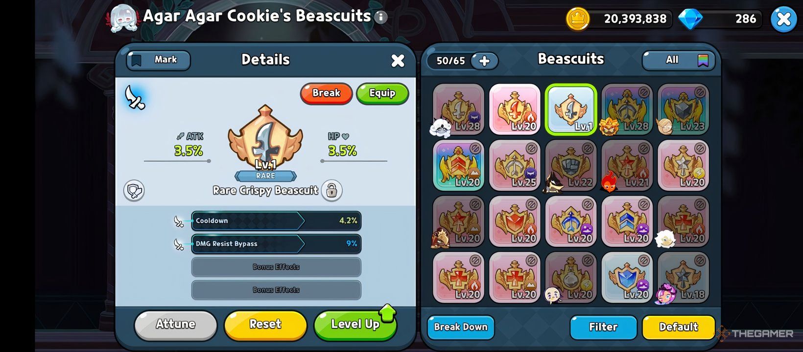 A screenshot of Cookie Run Kingdom showing Agar Agar Cookie's best Beascuit.