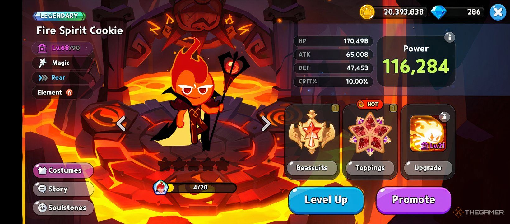 A screenshot of Cookie Run Kingdom showing Fire Spirit Cookie ingame.-1