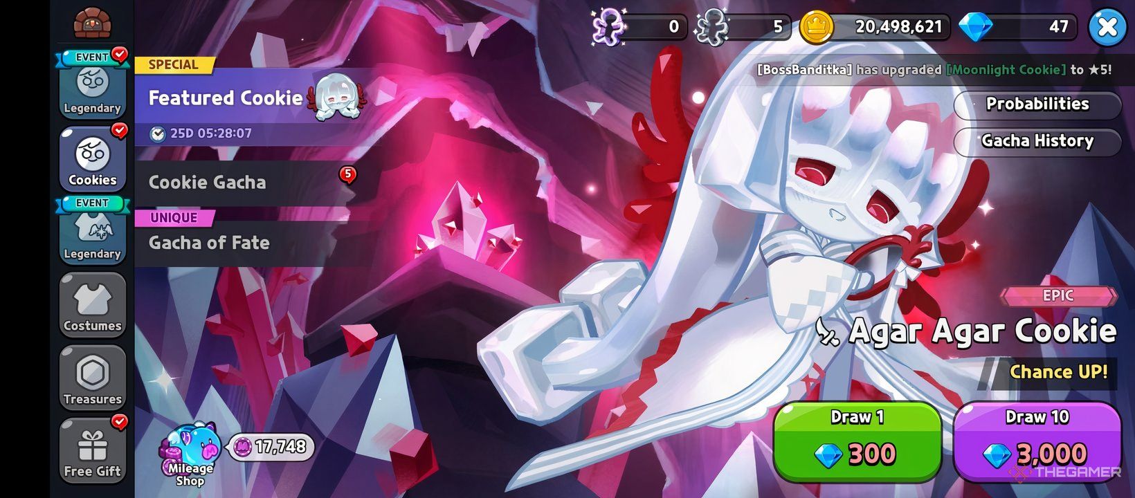 A screenshot of the Featured Cookie Gacha featuring Agar Agar Cookie.
