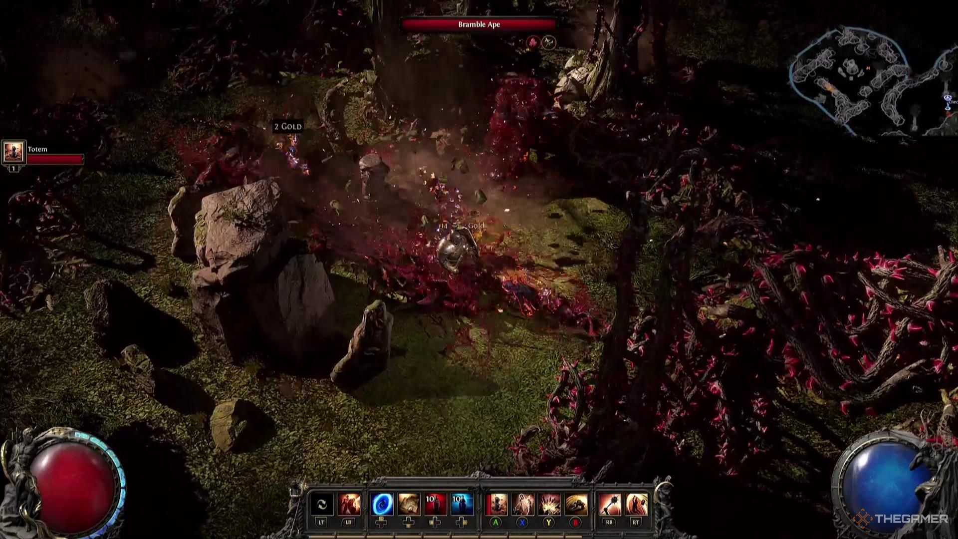 Тотем Волны Сотрясения убивает волну монстров в Path of Exile 2.