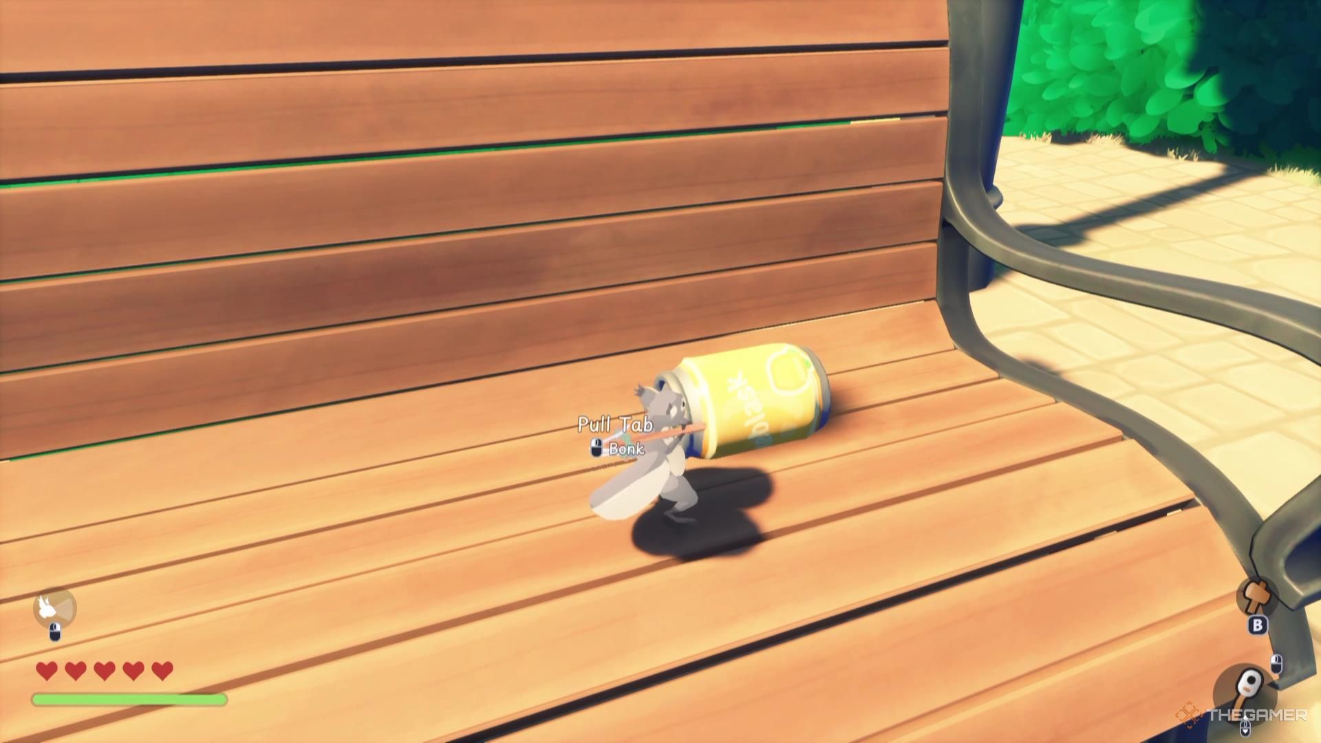 A squirrel prepares to bonk a can with their trusty Bonker in Squirreled Away.