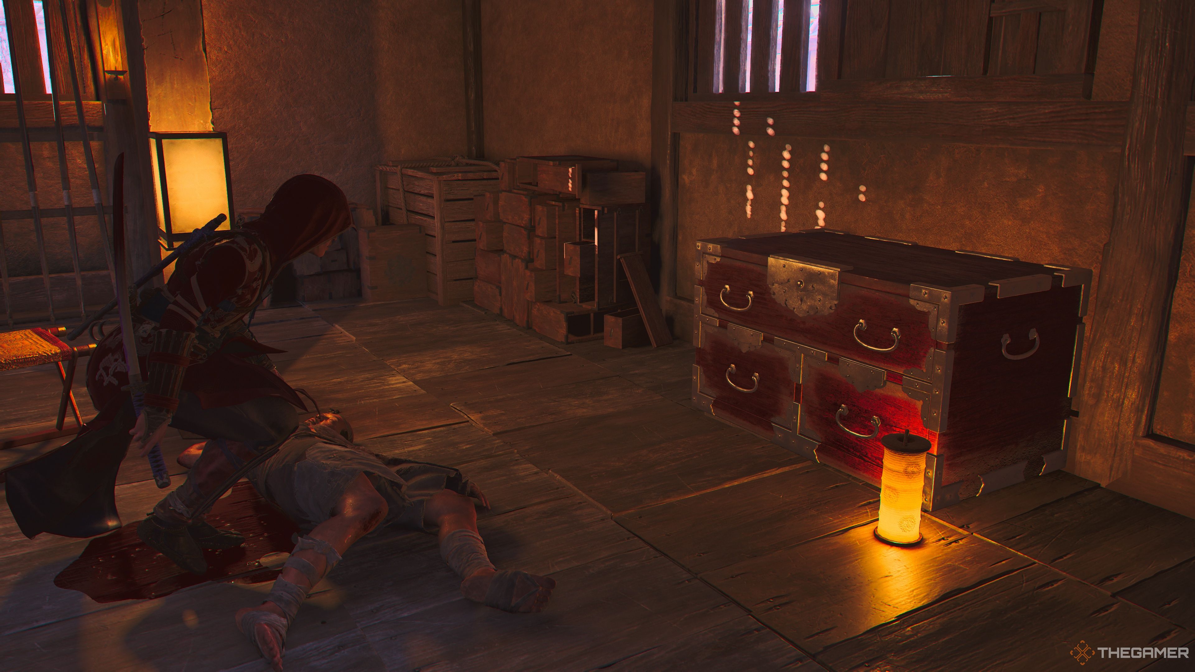 Naoe approaches the Inariyama Garrison Legendary Chest in Assassin's Creed Shadows.
