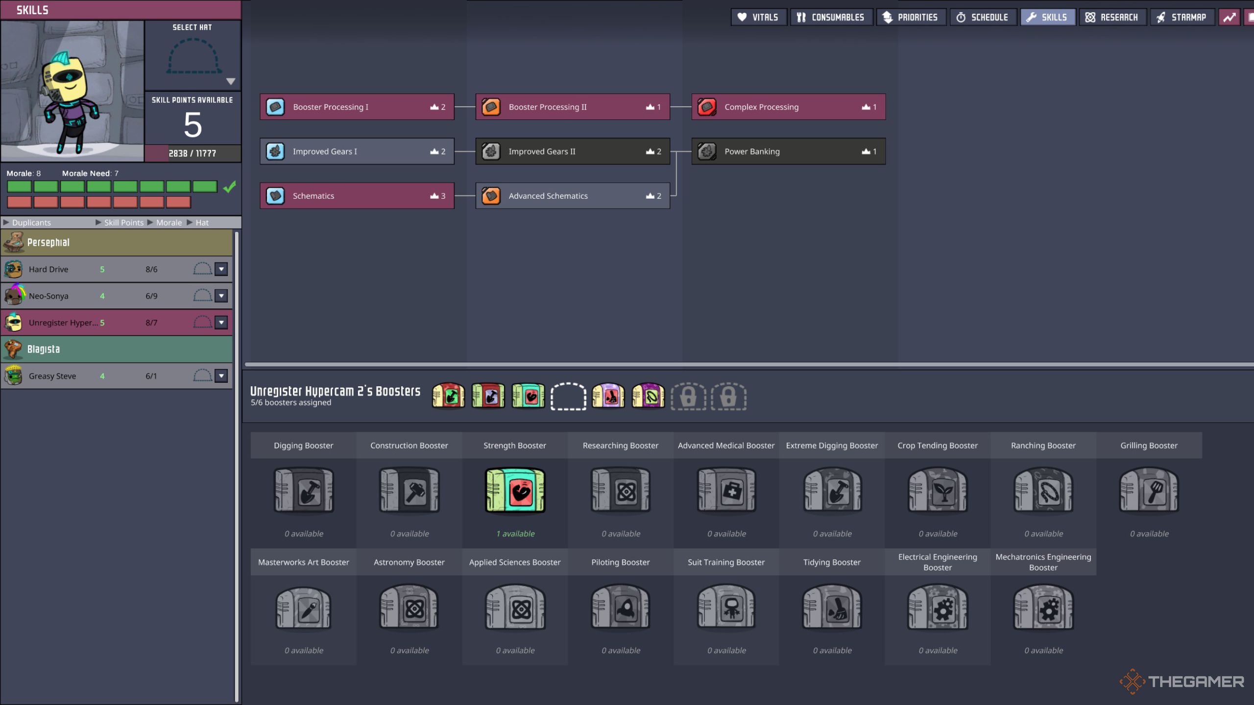 An Oxygen Not Included screenshot of a bionic duplicant in their skill menu.