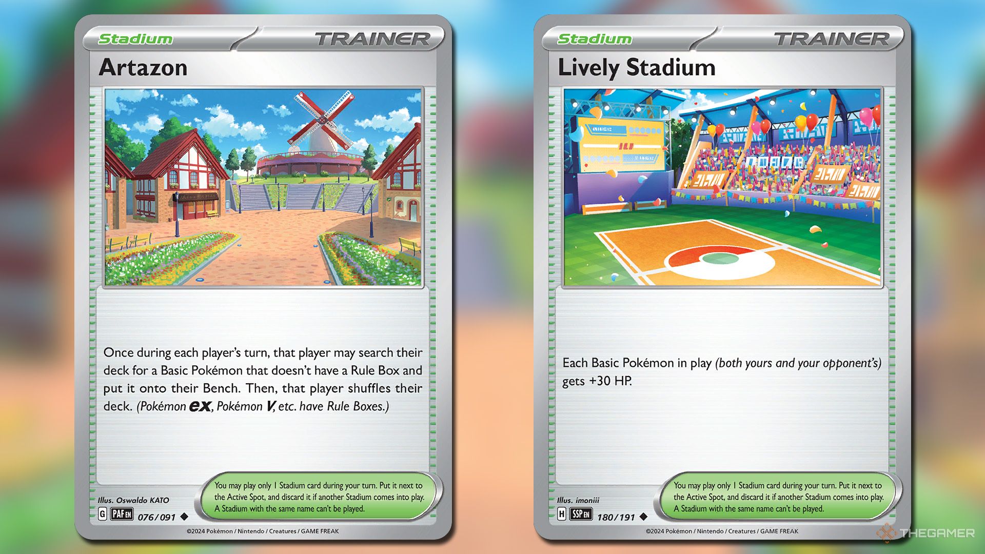 Artazon and Lively Stadium cards in Pokemon TCG.
