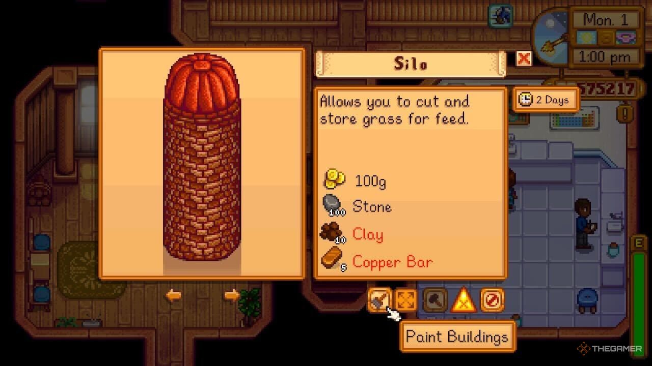 Asking Robin to build a Silo to hold Hay in Stardew Valley.